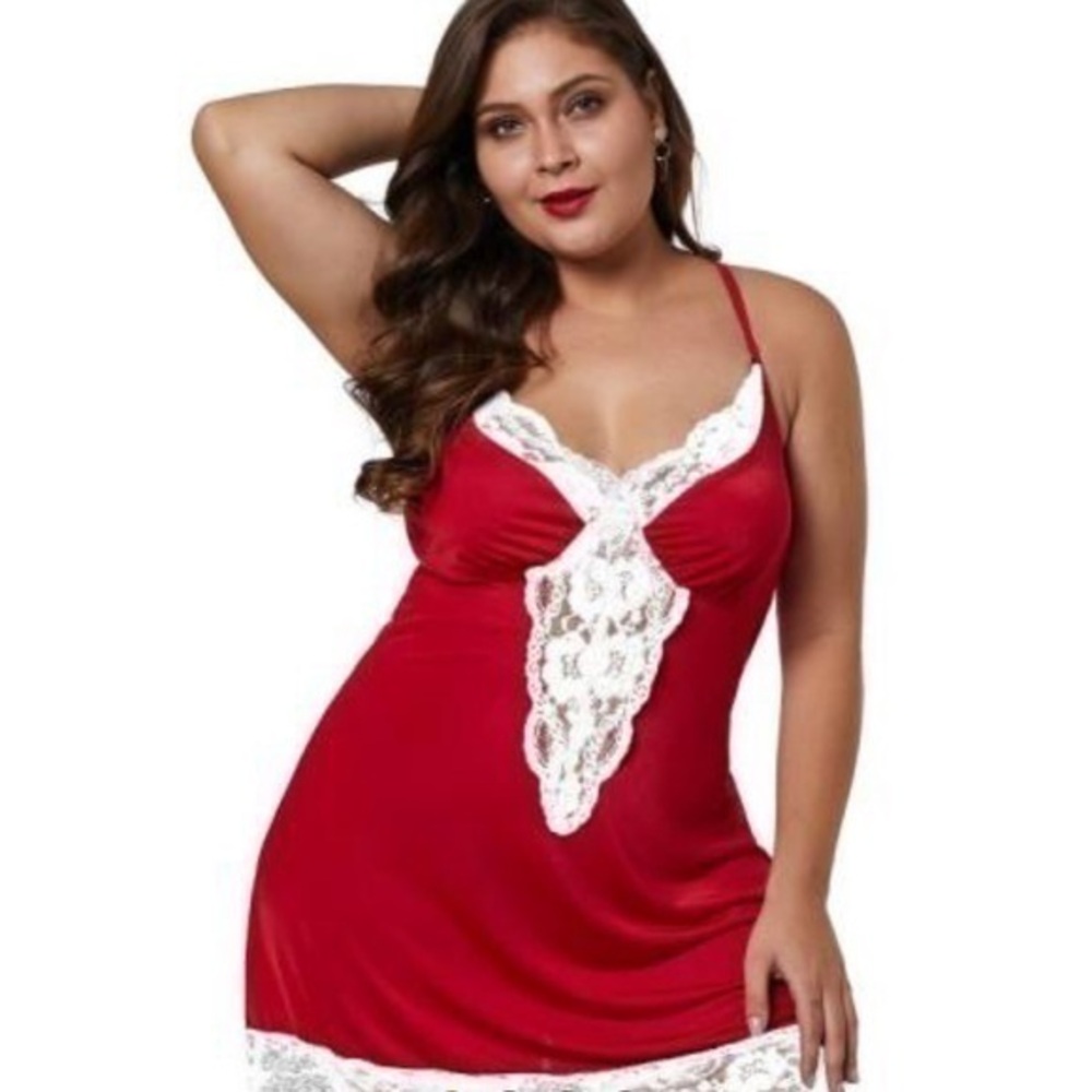 Red White Babydoll chemise silky Plus Size New